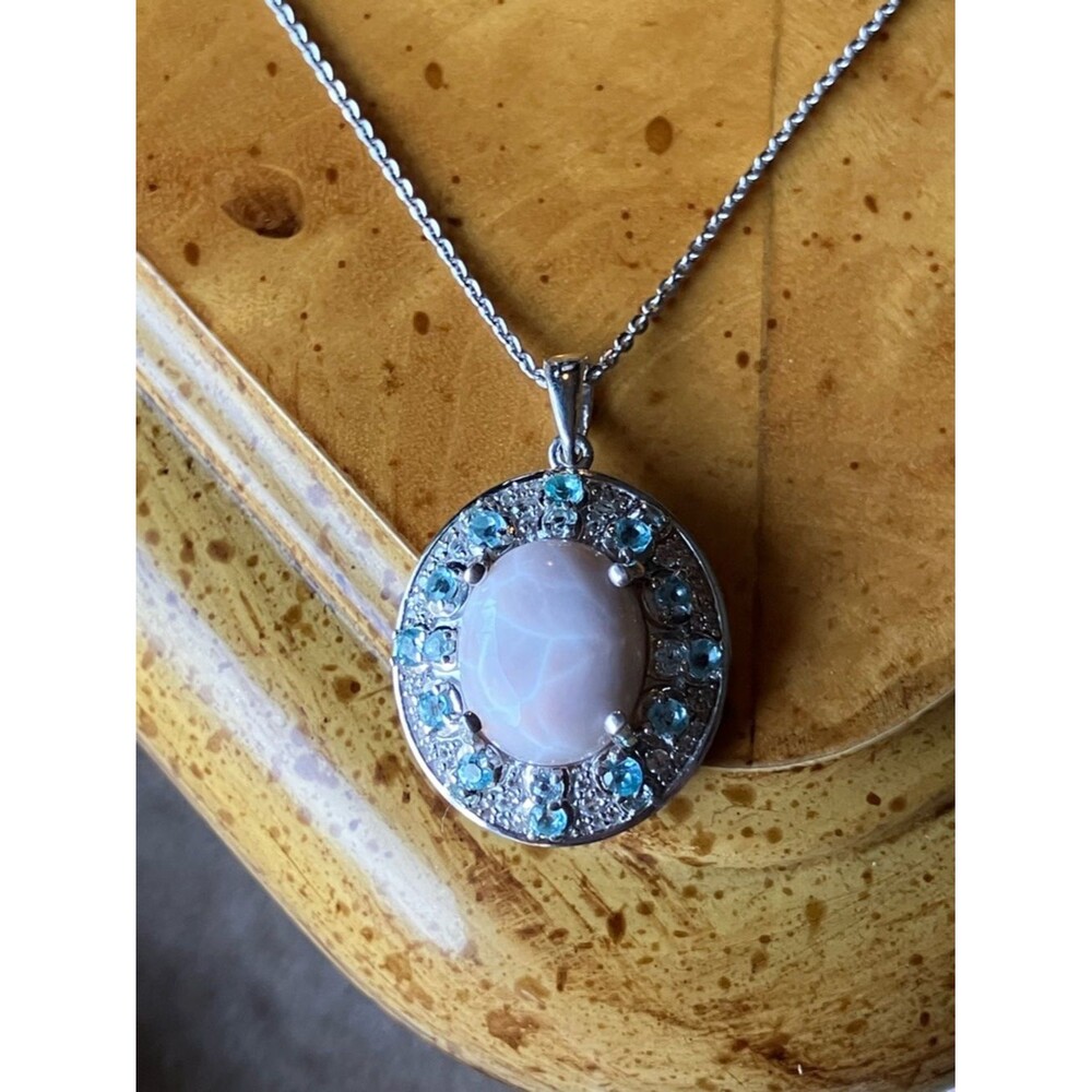 Natrolite Blue Apatite Sterling Silver Art Deco Necklace